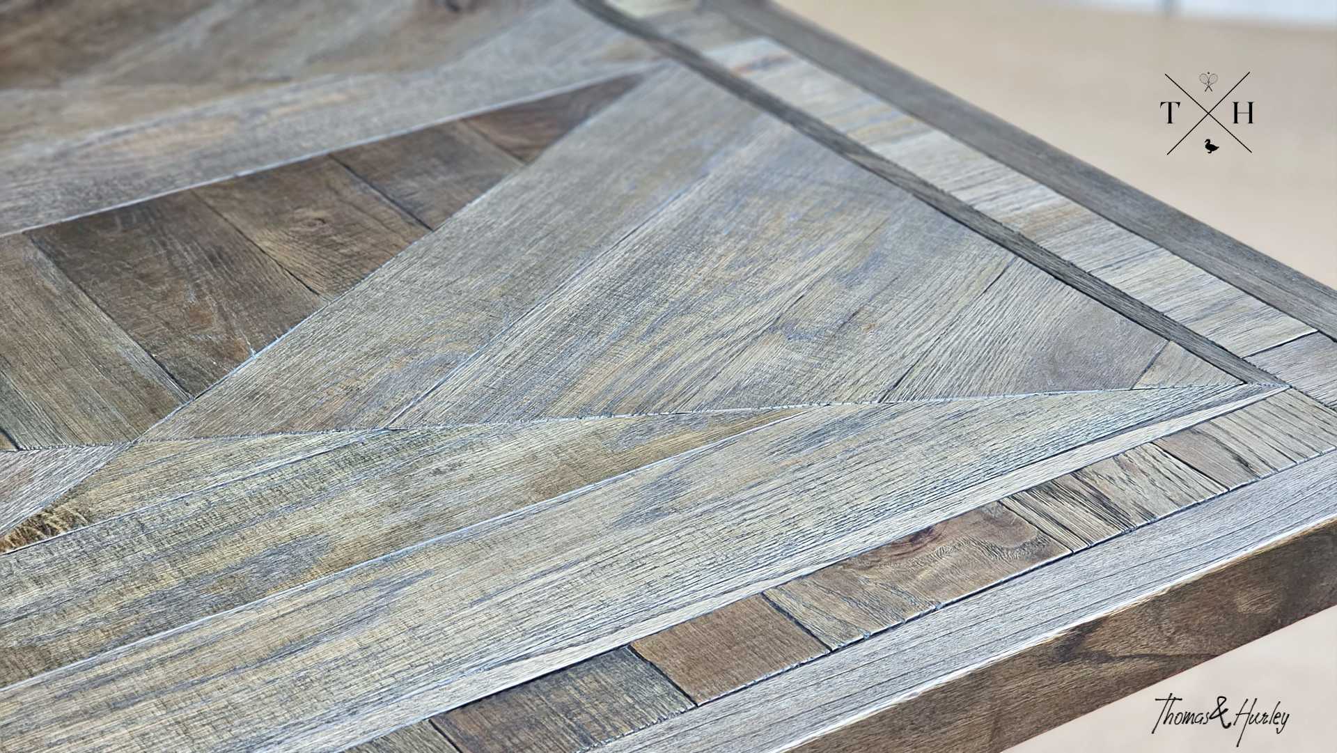 Darcy Oak Parquetry Double Extension Table by Thomas and Hurley
