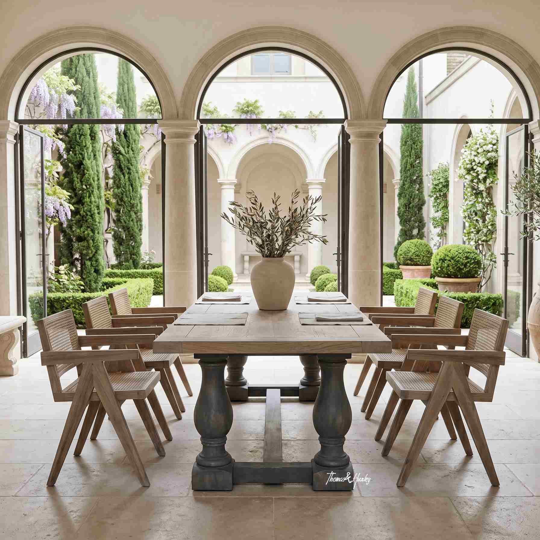 Parkhouse Dining Table shown with the Gallery Dining Chairs in a Classic style home
