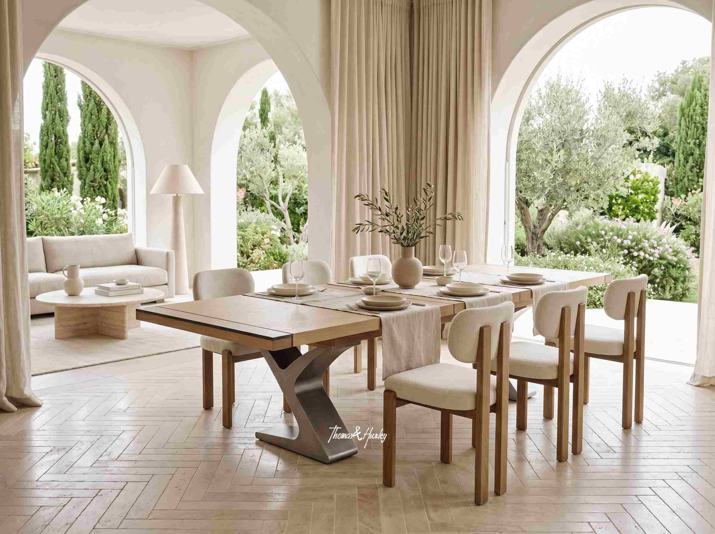 Quinn Double Extension Dining Table with Metal Base 