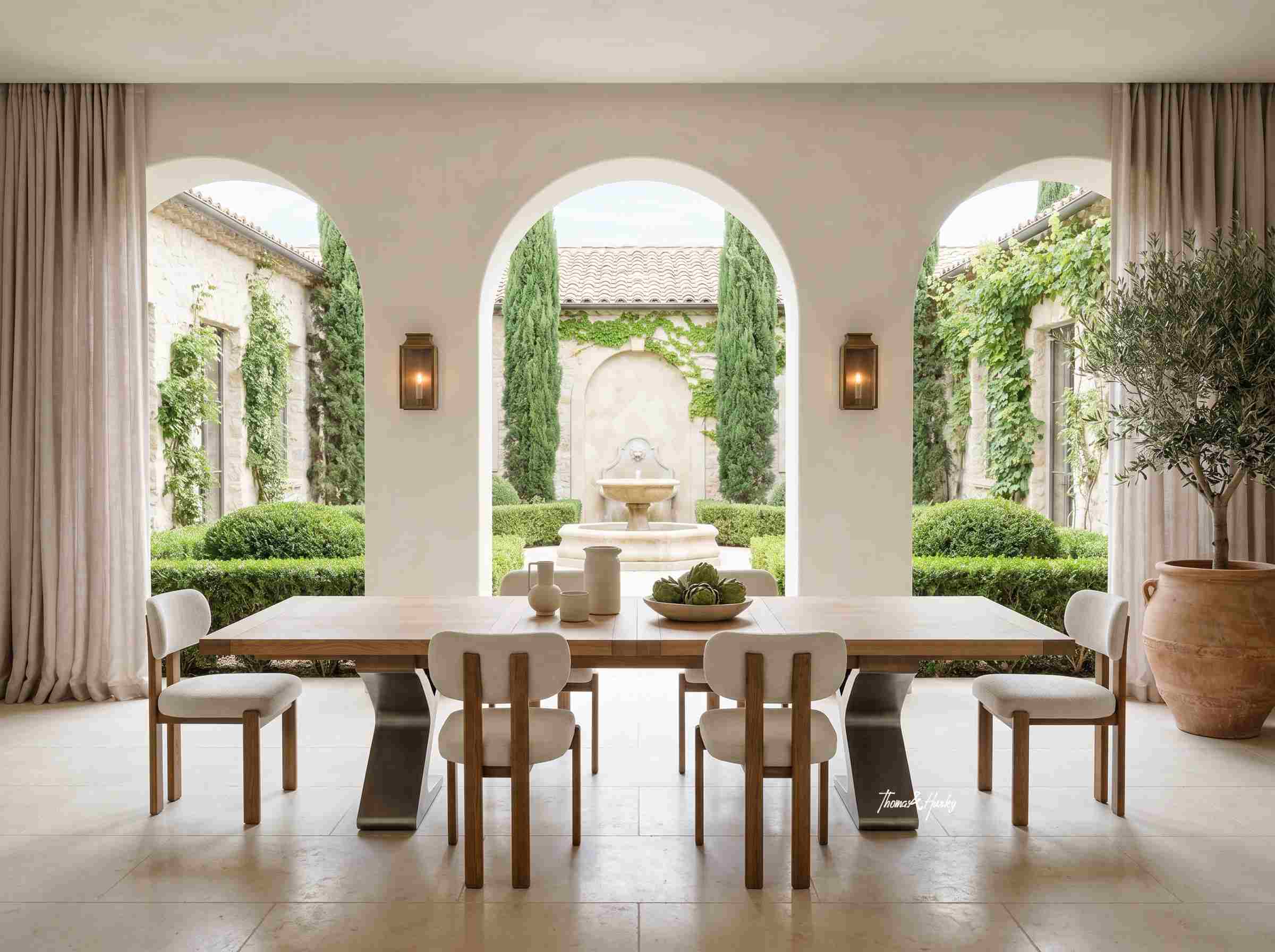 Quinn Double Extension Dining Table with Metal Base by Thomas and Hurley