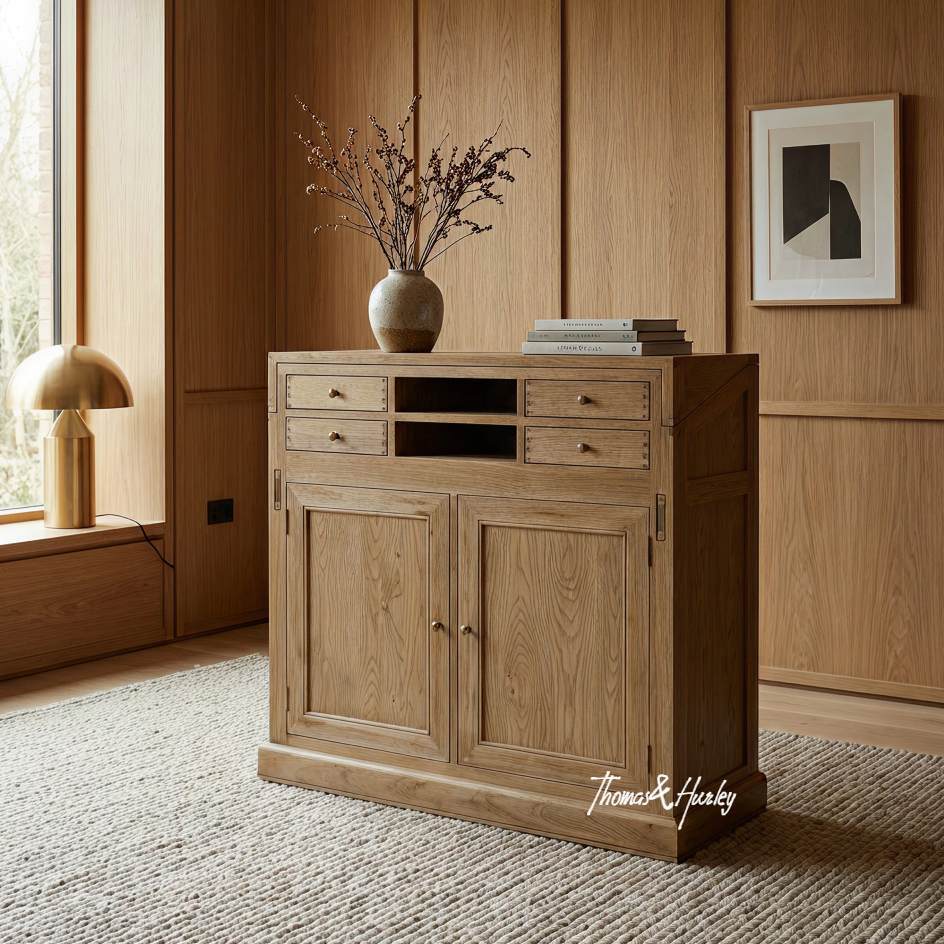 Reagan Oak Convertible Campaign Writing Desk closed Reagan Oak Convertible Campaign Writing Desk closed
