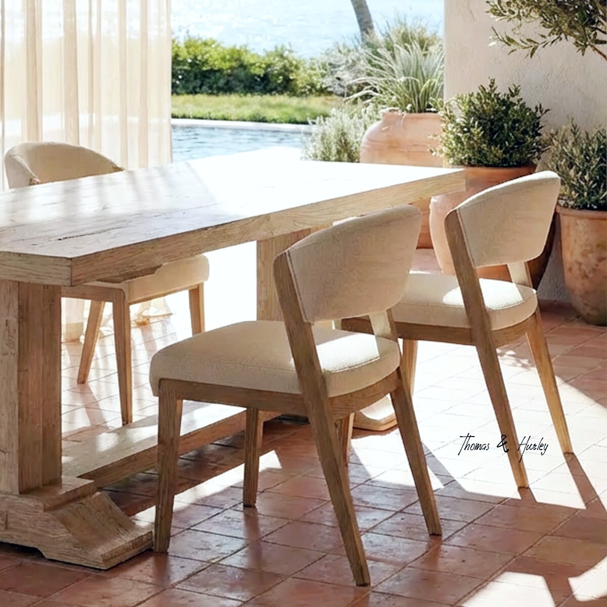 Stanton Dining Chair Natural with Timber Legs | Contemporary Hamptons Dining Chair Stanton dining chair in premium textured natural upholstery with solid timber legs and refined Hamptons-inspired silhouette